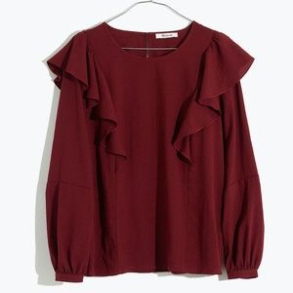 Madewell Dark Cabernet Ruffled Front Top